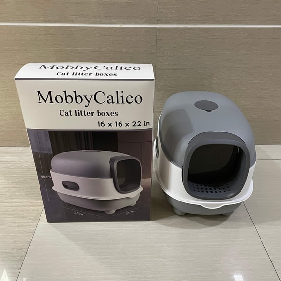 Mobby Cat litter boxes,Jumbo Hooded Cat Litter Box, Extra Large Gray