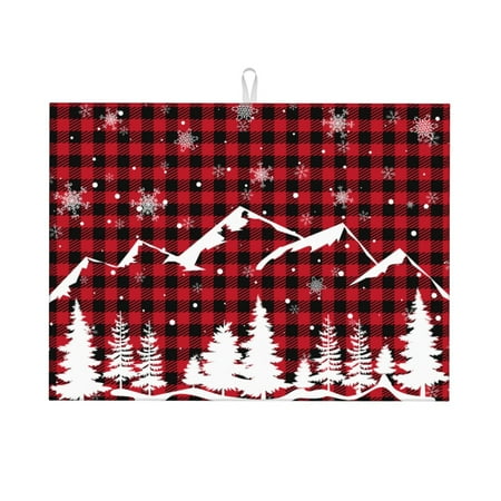 

Zufioo Christmas Tree Buffalo Plaid Print Microfiber Dish Drying Mat 18x24 Inch Water Absorbent Non-Slip Mat for Kitchen Dining Room Bar Counter