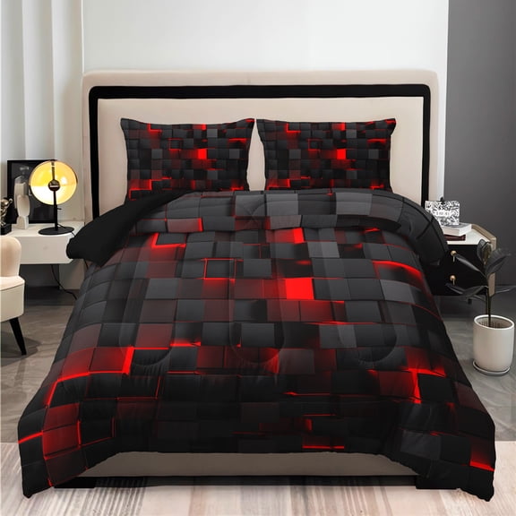 Geometric Comforter Set Twin Size Bedding Set, 3PCS Geometry Bed Set Modern Quilt Set 1 Comforter 2 Pillowcases for Room Decor All Season