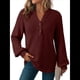 thumbnail image 3 of Blusas Tipo Suéter de Larga Informales con Cuello en V y Cuello de Gofre para Mujer Rojo Oscuro S, 3 of 7