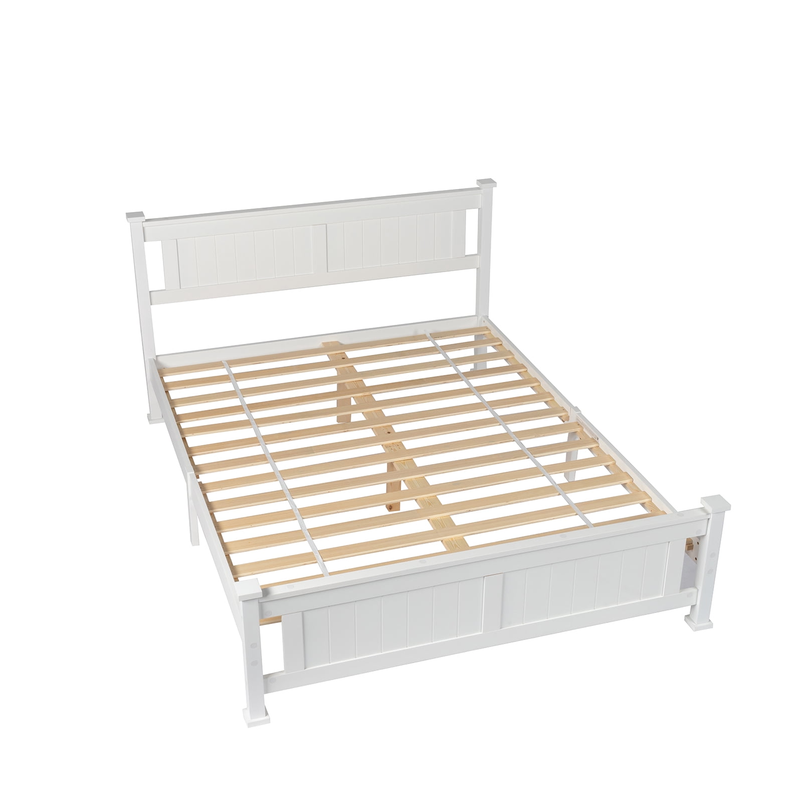 Queen Single Bunk Bed Painted + Melamine Veneer & Pine + MDF Bed Frame Vertical Striped Decorative Bed Frame, 63.78*83.46*37.8in White