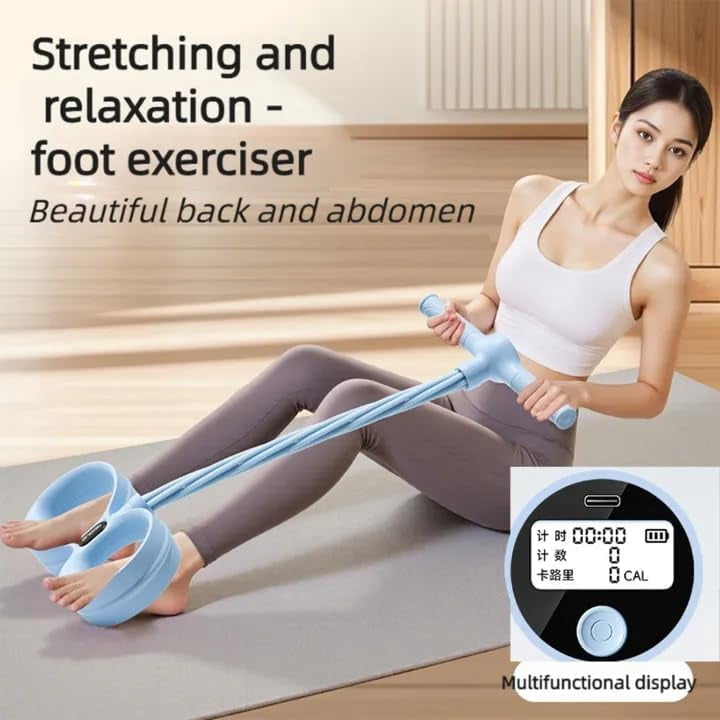 Upgraded Smart Foot Pedal Puller, 6 Tube Pedal Puller Resistance Band with Digital Counter & Handles, for Full Body Stretching, Yoga, Home Workout