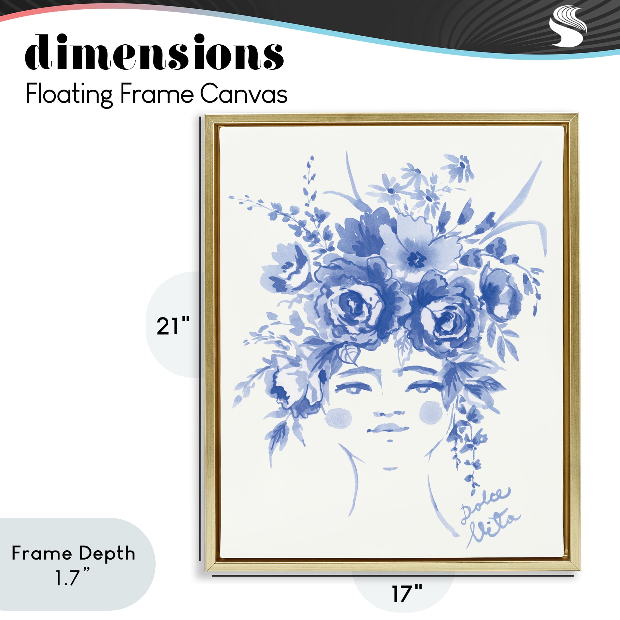 Stupell Industries Dolce Vita Woman with Roses Gold Framed Floater Canvas Wall Art, design by Karolina Sato