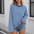 thumbnail image 2 of Women Fall Tops Women's Loose Striped Casual Fashion Crew Neck Long Sleeve Top Blue L, 2 of 7