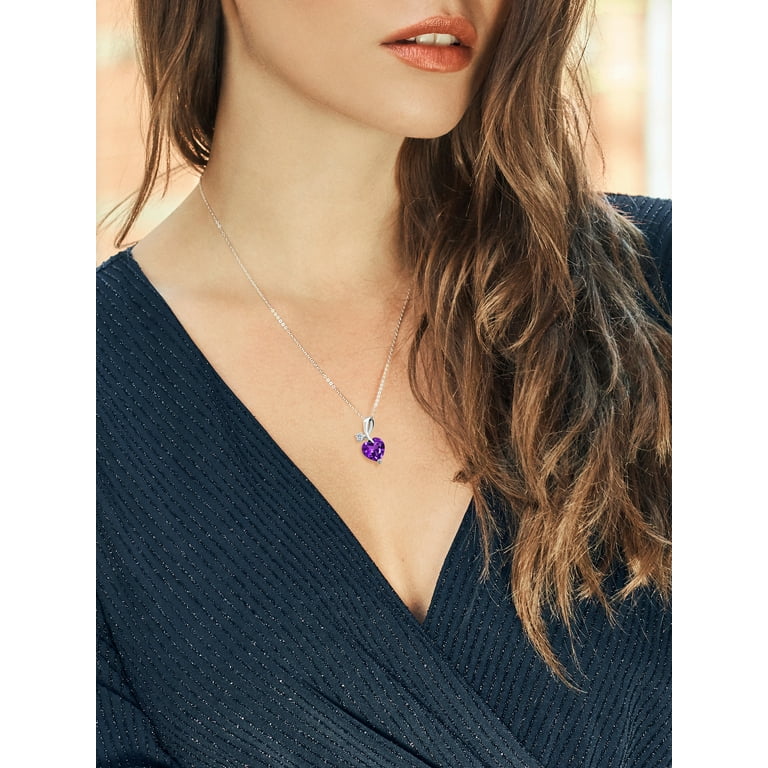 Gem Stone King 925 Sterling Silver Purple Amethyst and White Topaz Pendant  Necklace For Women (2.44 Ct Heart Shape with 18 inch Silver Chain)