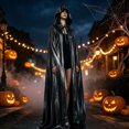 thumbnail image 2 of Yuncity Unisex Halloween Hooded Cape Graphic Print Sleeveless Cloak Flowy Lightweight Cosplay Stage Performance Clothes Black, 2 of 5