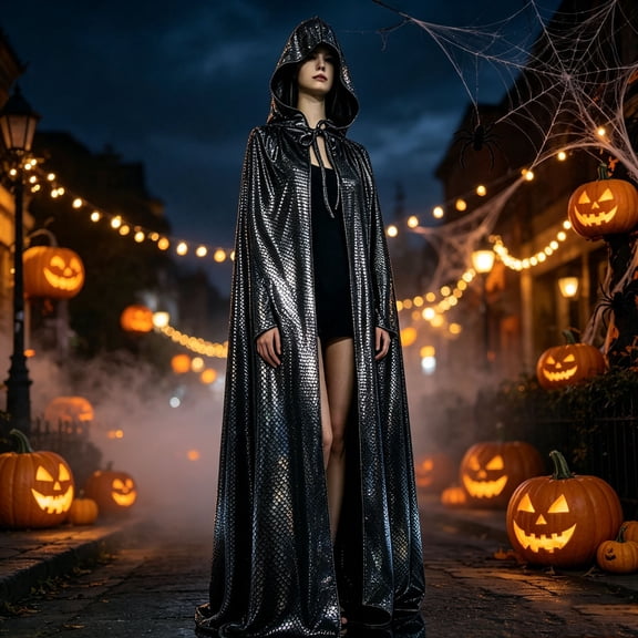 Gunia Medieval Hooded Cloak For Women Cape Cosplay Halloween Costumes Role Play Dress Up Outfits Stage Performance Holiday Party Wear,Black