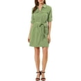thumbnail image 3 of MODA NOVA Junior's Roll up Sleeves Multi-Pocket Belted Shirt Dress, 3 of 7