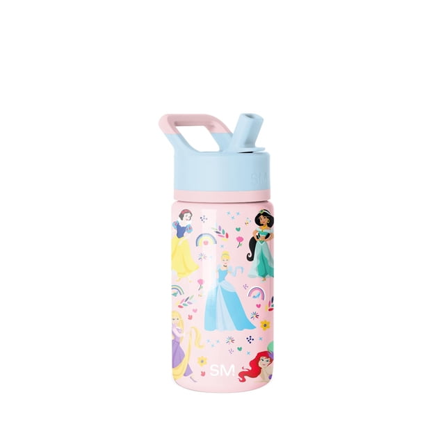 Simple Modern Disney Princesses - Botella de agua para niños con tapa y popote, botella de acero inoxidable aislada reutilizable, para escuela, colección Summit, 414 ml, Princesa