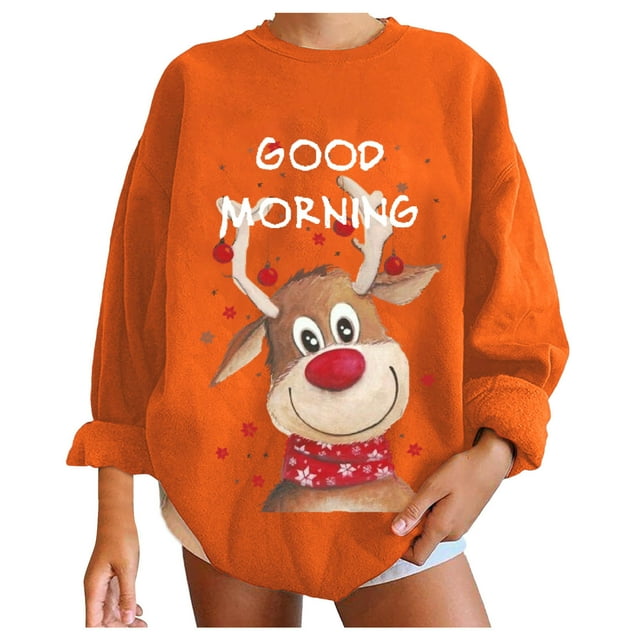 Chandail en Molleton de Noël pour Femmes Imprimé Mode Pull à Manches Longues Fermeture Cardigan Vacances Xmas Veste Mi-Longue Col Rond Pull Chaud