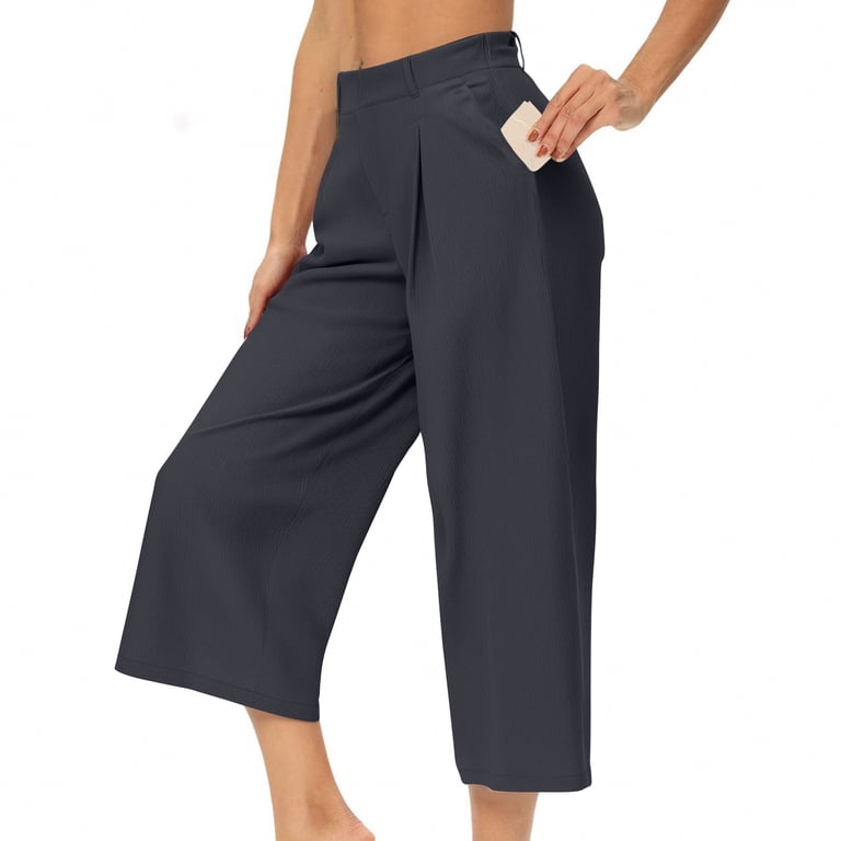 RYRJJ Women's Culottes Linen Cropped Wide Leg Pants Pleated