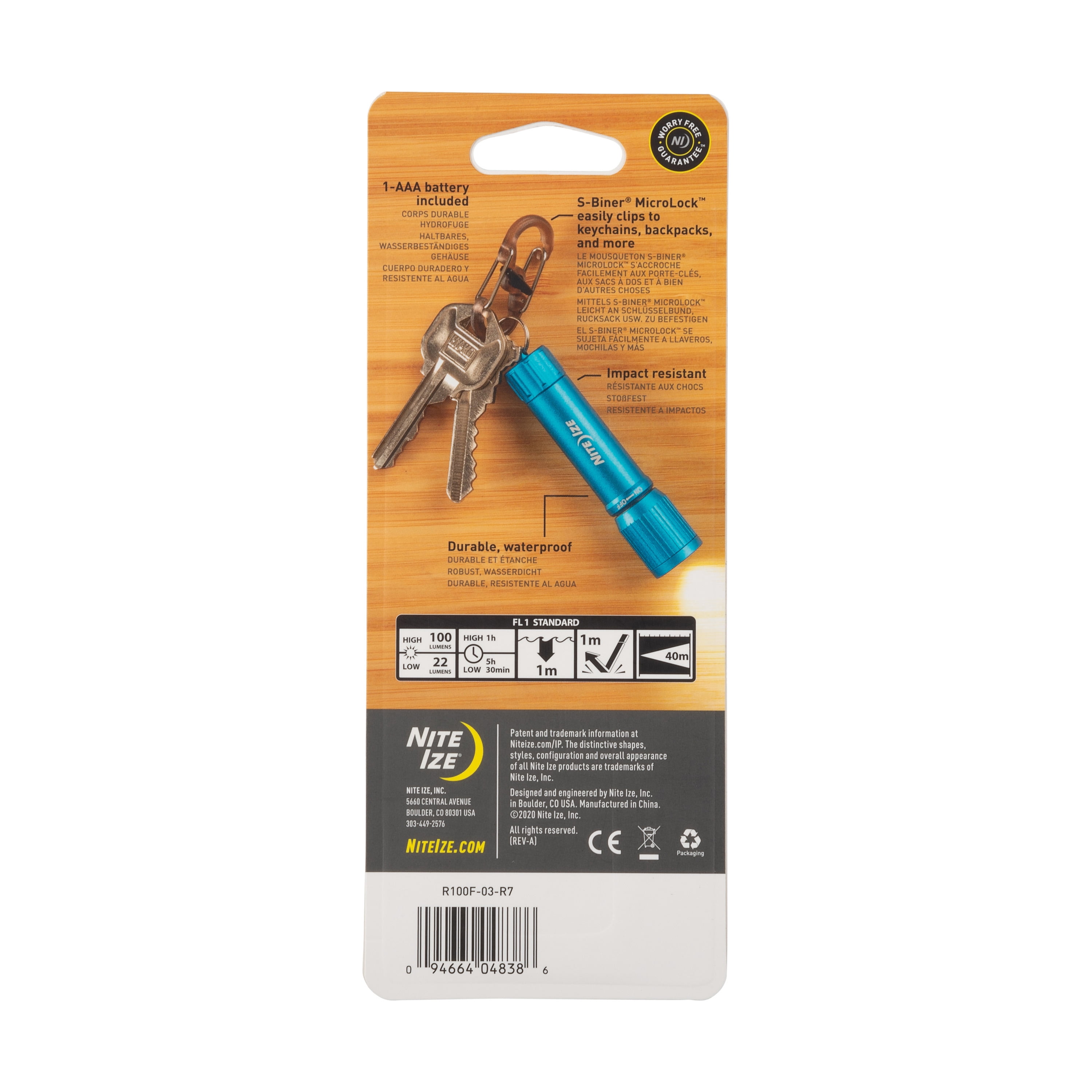 Nite Ize 3005091 100 Lumens Blue LED Flashlight with Key Ring, AAA Battery