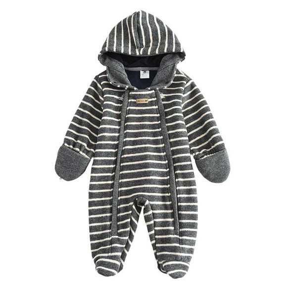 ABATAB Newborn Baby Fleece Jumpsuit Outfits Fold-Over Mittens and Footies Winter Romper Snowsuit Warm Hooded Clothes