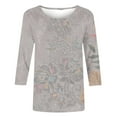 thumbnail image 4 of Tnhcen Hauts Basiques Vintage à Imprimé Floral pour Femmes, Col Rond, Manches 3/4, Coupe Ample, Grande Taille, Chemises Graphiques d'Automne P-5TG, 4 of 5