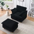 thumbnail image 4 of 36" Small Chaise Lounge Indoor, Modern Corduroy Sleeper Chair with Ottoman and Armrests, Single Sofa Chair with Thick Cushion for Living Room, Black, 4 of 7