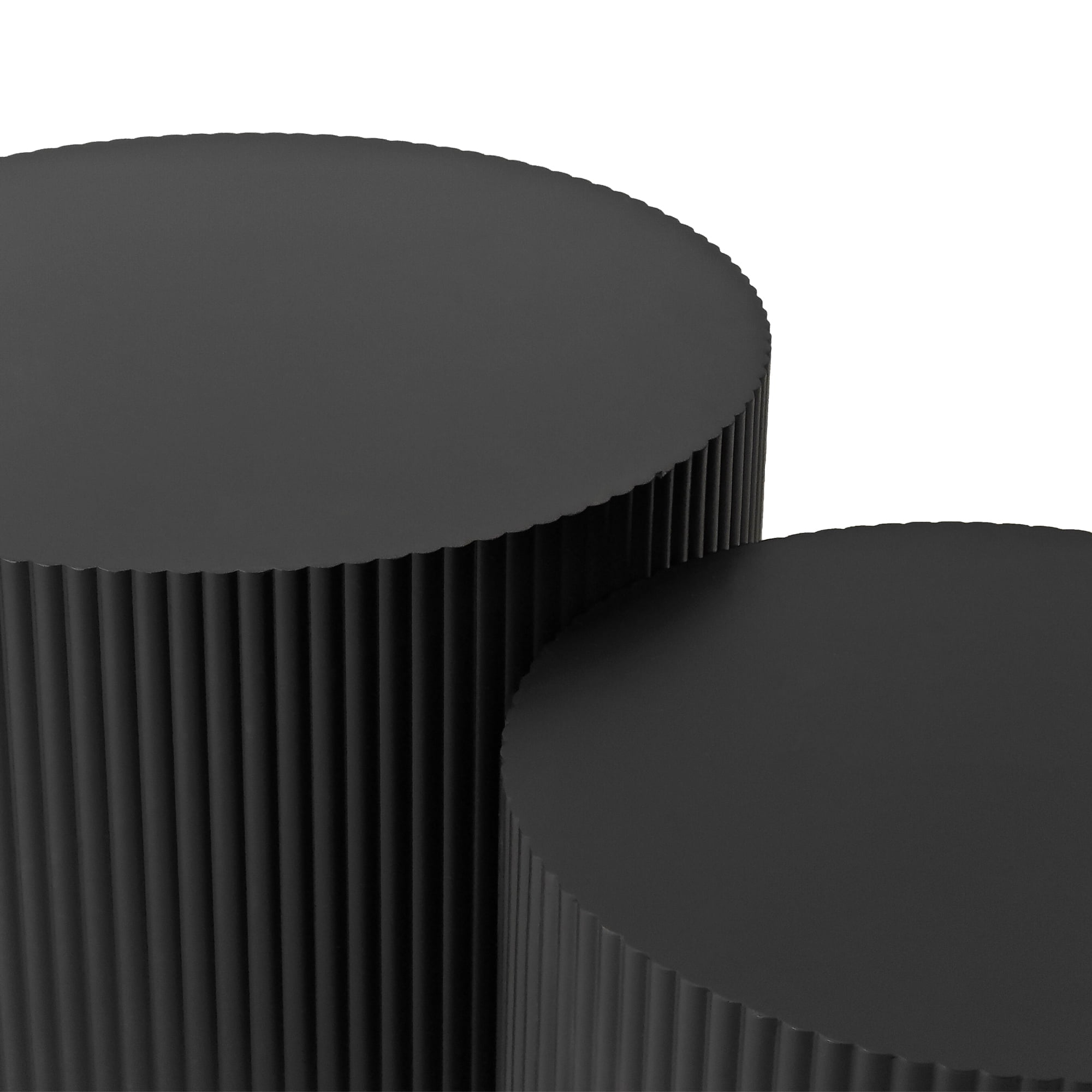 Nesting Coffee Table Set of 2, Modern Drum Side Table End Table, Wave Stripe Round Coffee Table for Living Room, Bedroom, No Assembly, Black