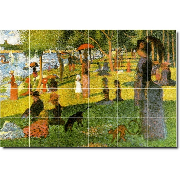 Ceramic Tile Mural-Georges Seurat Waterfront Painting 205. 25.5" w x 17" h using (24) 4.25 x 4.25 ceramic tiles