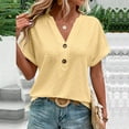 thumbnail image 5 of UAMVSH Women's Eyelet V Neck Tops Summer Loose Button up Short Sleeve T Shirts Business Dressy Blouses, 5 of 7
