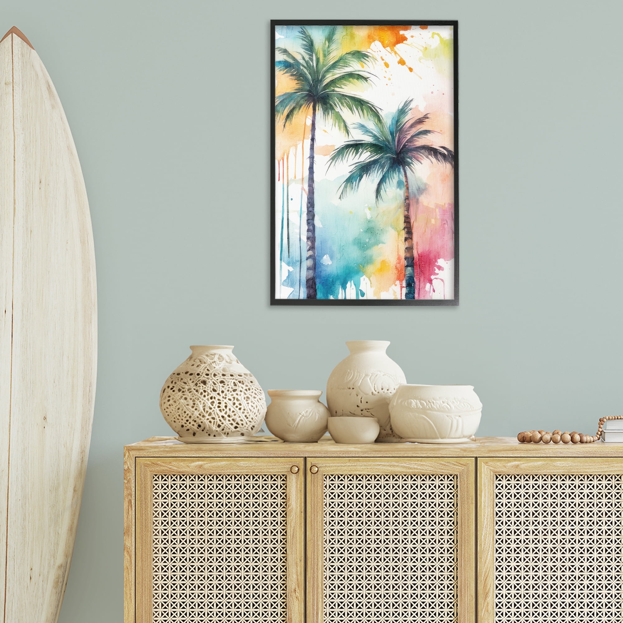 Stupell Industries Paint Splash Palms Botanical & Floral Painting Black Framed Art Print Wall Art, 20 x 30