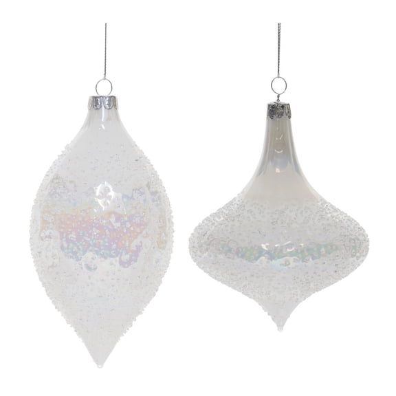 Melrose Iridescent Beaded Glass Finial Christmas Drop Ornament - 6.5" - White - 6ct