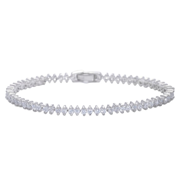 Silverly Women's 925 Sterling Silver 2 mm White Cubic Zirconia Round Prong Tennis Bracelet, 18 cm