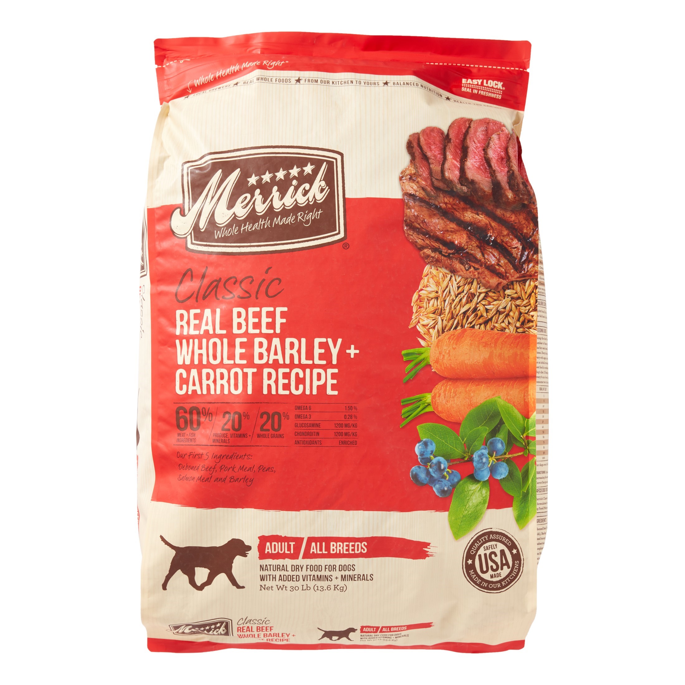 Merrick Classic Real Beef, Whole Barley + Carrot Dry Dog Food, 30 lb