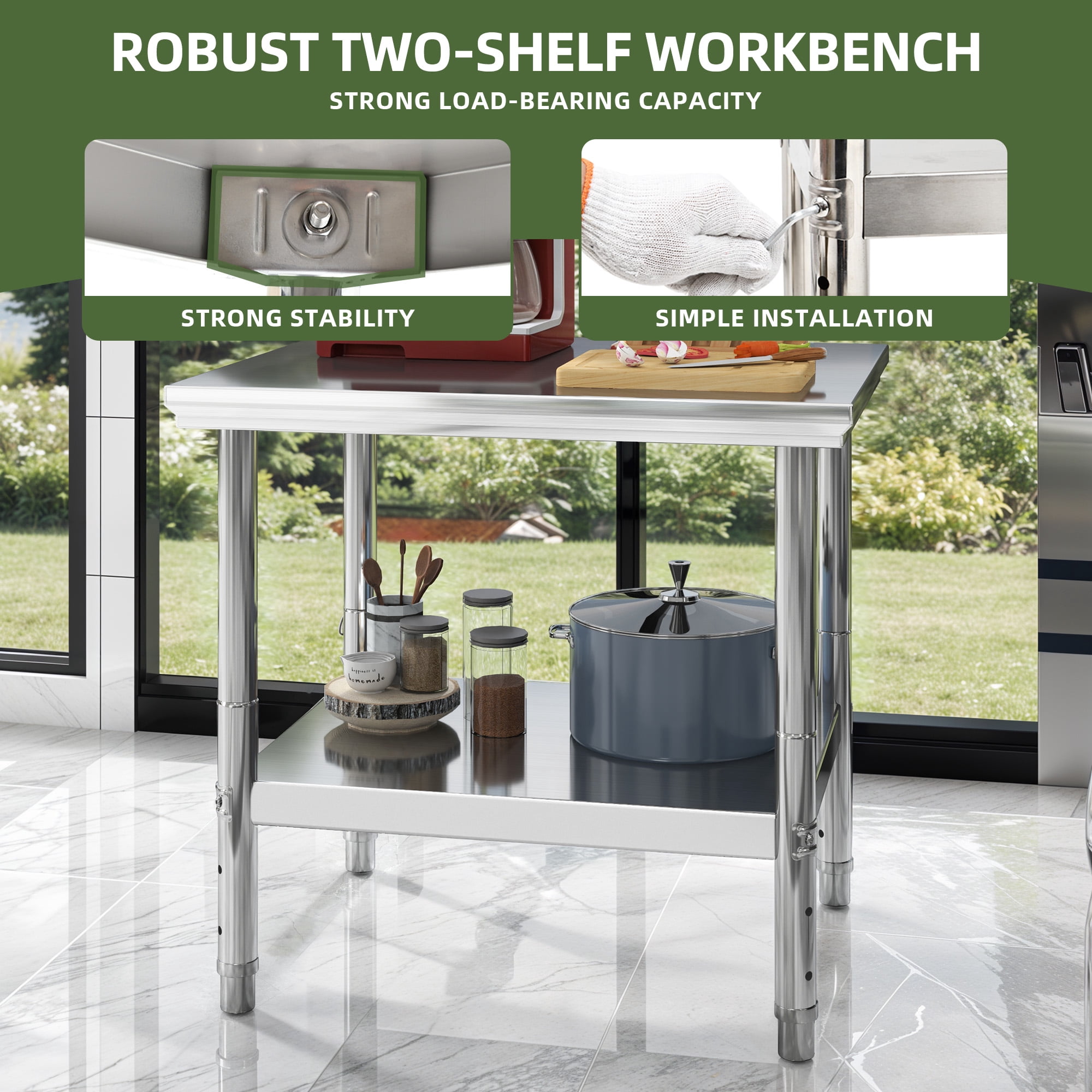 Uforic 330lb Capacity 30" x 24" Stainless Steel Adjustable Workbench for Home & Commercial Use