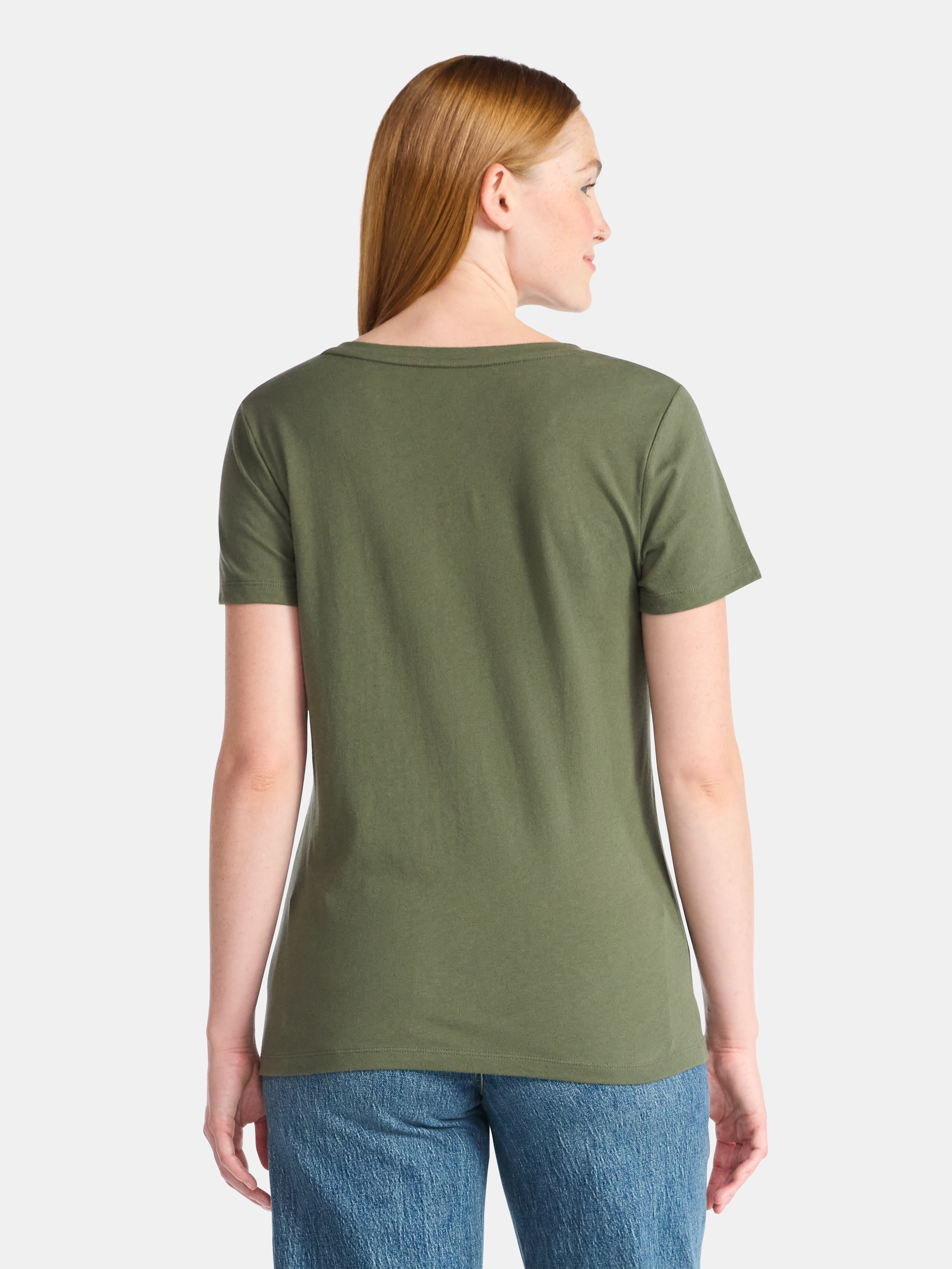 Time and Tru Women's Cotton V-Neck Tee with Short Sleeves, Sizes XS-4X