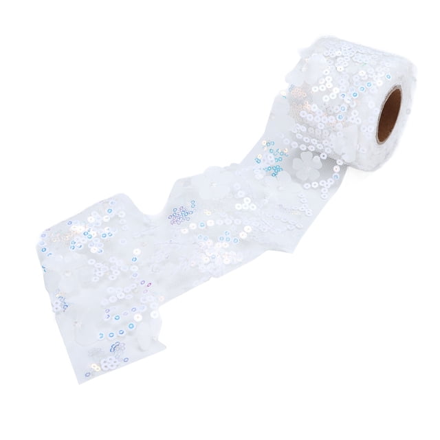 Tela de tul para manualidades, resistencia a la abrasión, Little Flash, rollo de tul con lentejuelas de poliéster portátil, 6cm, color blanco