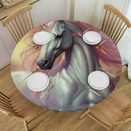 

BCIIG Unicorn Water Magical Round Table Cover Stain Resistant Washable Indoor Outdoor Tablecloth Kitchen Dining Wedding Parties 100% Polyester for Picnic Dining Kitchen Farmhouse Waterproof 42 -46