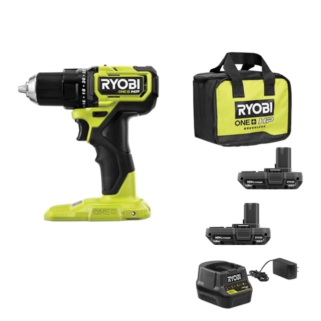 Taladro atornillador Ryobi 18V ONE+ HP sin escobillas compacto de 1/2"