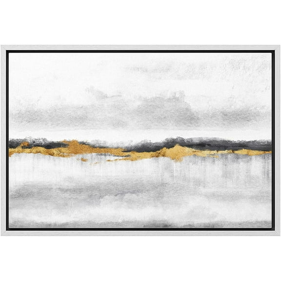 wall26 Framed Canvas Print Wall Art Black Gold Geometric Wave Landscape Abstract Shapes Illustrations Modern Art Decorative Bohemian Multicolor for Living Room, Bedroom, Office - 24"x36" WH