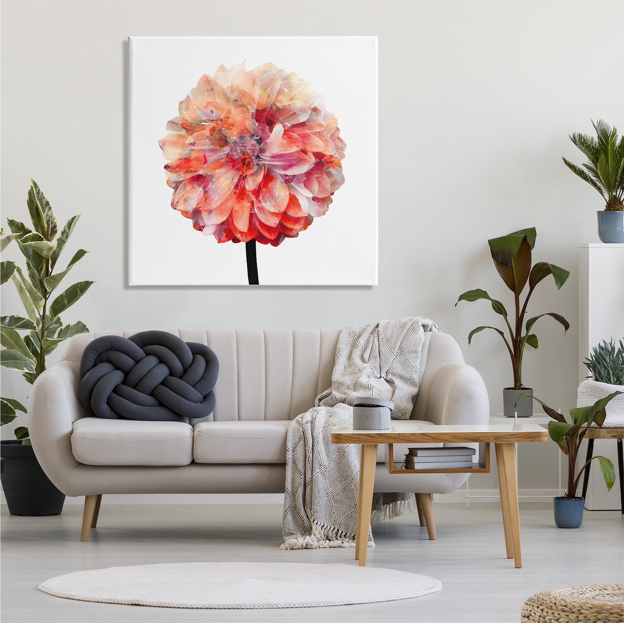 Stupell Industries Bright Coral Watercolor Bloom Dahlia Flower, 36 x 36,Design by Kimberly Allen