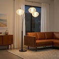 thumbnail image 3 of Bloom 3-Light Arc Floor Lamp in Black Nickel with White Satin Drum Shades, 3 of 9