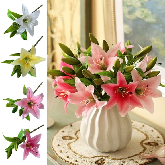 Gifts for Women PALIFEUR Fake Flowers Lilies Artificial Flowers for Outdoor or Indoor No Fade Plastic Silk Flowers, Realistic Faux Flowers Bouquet, Mother's Day Gifts Wedding Prom Home Decorations