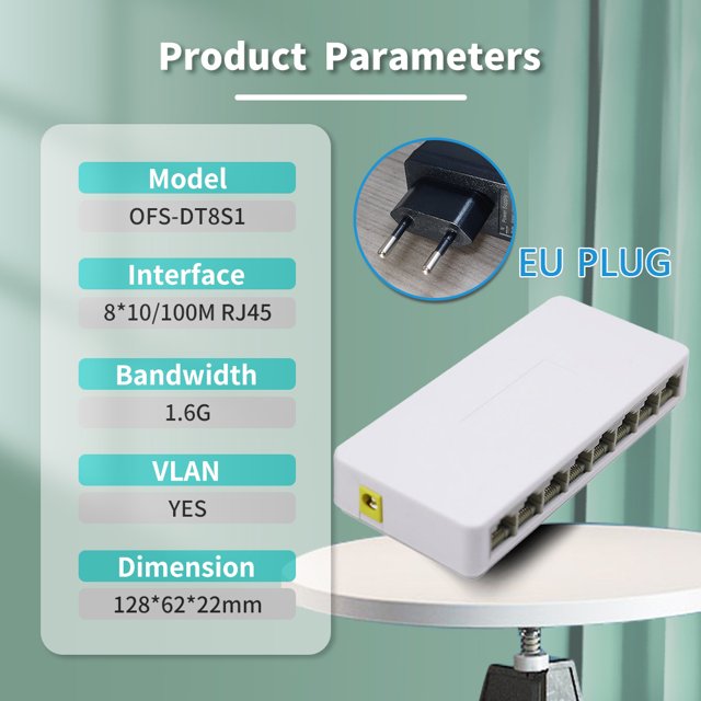 Interrupteur Ethernet 5 8 Ports UTP RJ45 Gigabit 1000 Mbps Mini Interrupteurs Réseau VLAN Ethernet Splitter Lan Hub 8Port 100M Prise EU