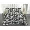 thumbnail image 2 of Ambesonne Poppy Quilted Coverlet 3 Pcs, Blossoming Vintage Poppies, Queen Size, Grey Black White, 2 of 4