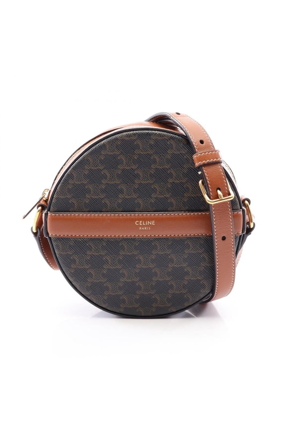 Pre-Owned Celine Triomphe Round Purse Shoulder Bag Handbag Coated Canvas Leather Women's...