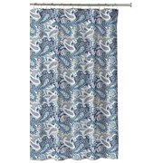Marine Blue Gray White Fabric Shower Curtain: Decorative Paisley Design