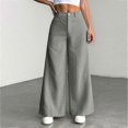 thumbnail image 4 of Women's corduroy trousers with pockets, high-waisted, wide-leg business formal trousers Navy Blue XXL, 4 of 4