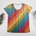 thumbnail image 4 of Colorful Diagonal Stripes Wood Print Women's Blouse Short Sleeve Women's Top T-Shirt Spring Summer Clothes, 4 of 7