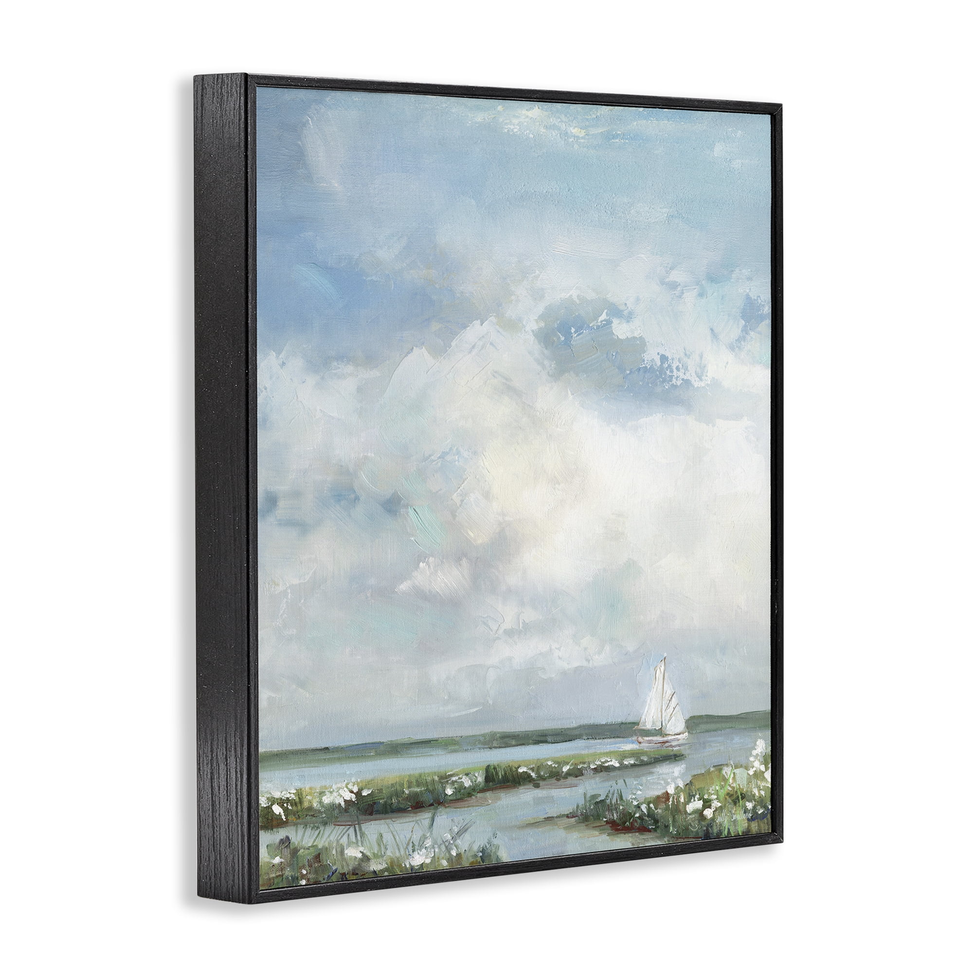 Stupell Industries Sailboat On Summer Marsh Black Framed Giclee Art, design by Sally Swatland