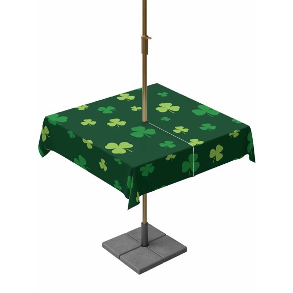 Outdoor Tablecloth with Umbrella Hole and Zipper, Happy St. Patrick's Day Square Table Cloth 60x60 Inch Waterproof Tablecloth, Spring Shamrocks Grass Watercolor Picnic Table Cover for Patio Camping