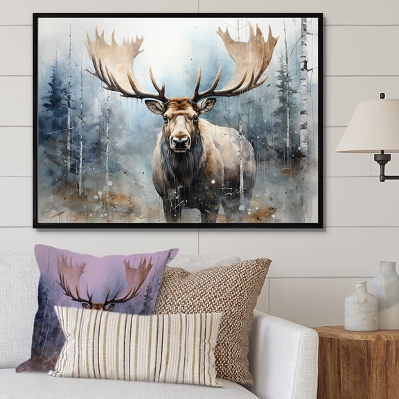 Designart "Moose Majesty In The Forest" Moose Floater Framed Canvas Wall Art