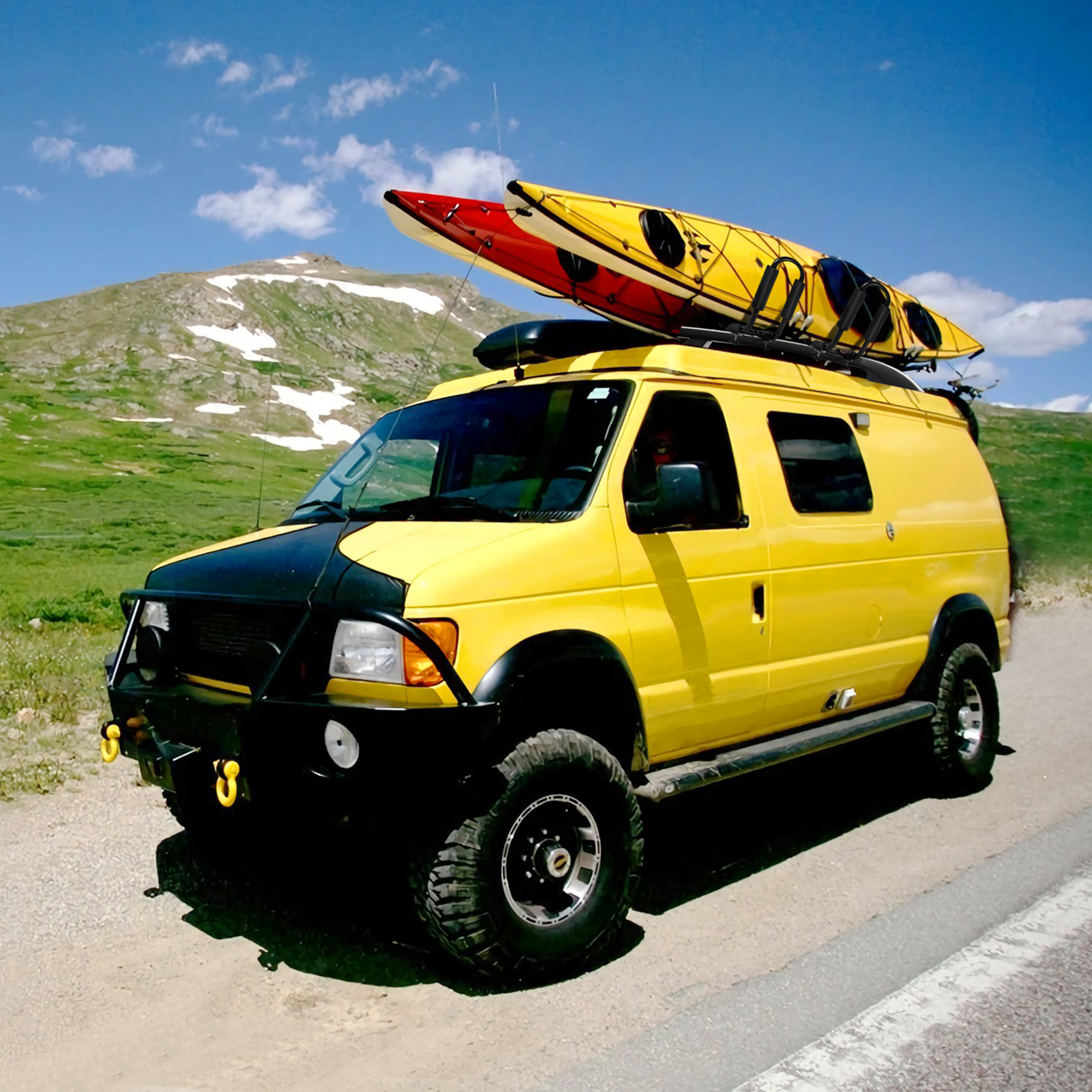 Gymax 2 Pairs J-bar Heavy Duty Kayak Roof Rack Universal Rack Carrier w/ 4 Straps