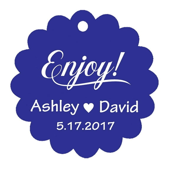 100 PCS Enjoy! Customized Scallop Edges Hang Tags Personalized Wedding Favor Gift Paper Tags