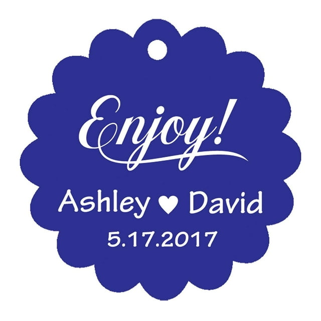 100 PCS Enjoy! Customized Scallop Edges Hang Tags Personalized Wedding Favor Gift Paper Tags