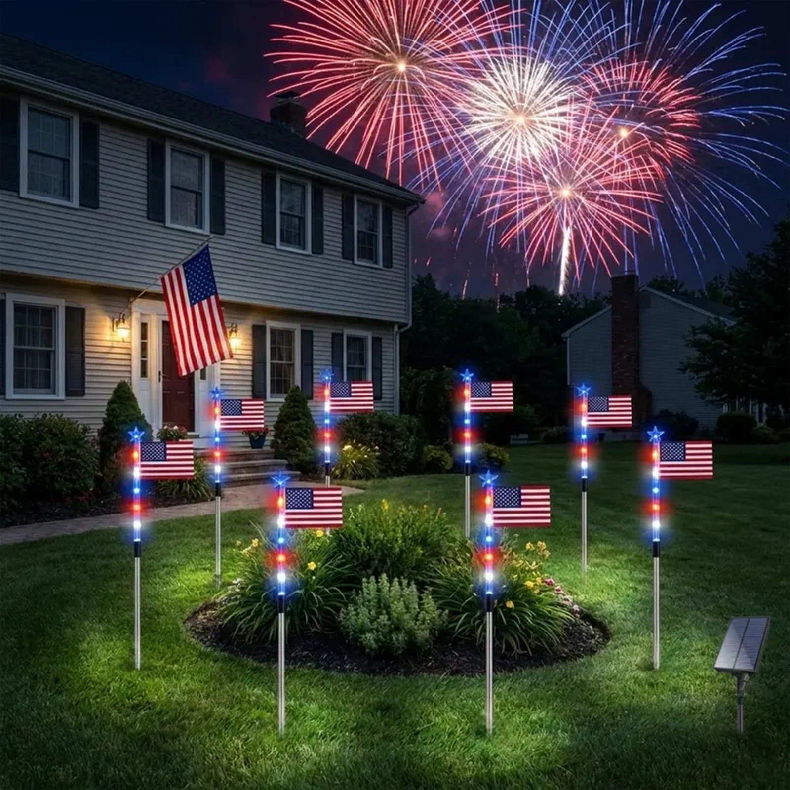 Premium Solar American Flag Pathway Lights, 8 Pack IP65 Waterproof Red White Blue Solar Garden Decor, Auto On/Off Patriotic Outdoor Lights for 250th Independence Day, Yard, Garden