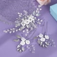 thumbnail image 4 of Miallo 3-Piece Silver Floral Hair Clip Set, White Rose & Pearl Bridal Hair Side Comb with Matching Forks, Elegant Wedding Jewelry, 4 of 9