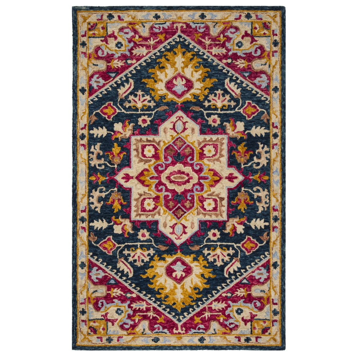 SAFAVIEH Aspen Gamal Oriental Wool Area Rug, Navy/Fuchsia, 4' x 4' Square